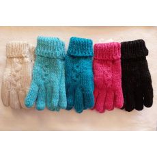 Dívčí pletené prstové rukavice zateplené fleecem