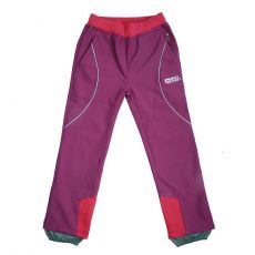 Dívčí softshellové kalhoty zateplené fleecem fialové s růžovými detaily