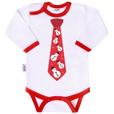 Červená kravata se sněhuláky - kojenecké body s vtipným potiskem