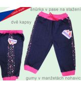 Kojenecké rifličky kalhoty modré s růžovým lemem