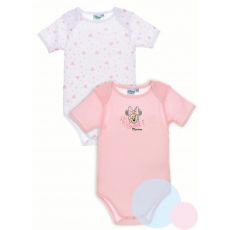 Kojenecká body Minnie duopack krátký rukáv růžovo-bílý
