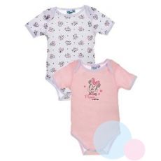 Kojenecká body Minnie duopack krátký rukáv růžové a bílé