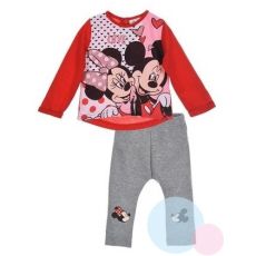 Dívčí komplet červené tričko a teplé šedé legíny Minnie a Mickey