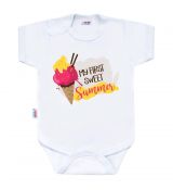 Kojenecké body s krátkým rukávem bílé s potiskem MY FIRST SWEET SUMMER