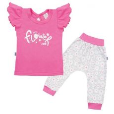 Komplet tričko a tepláčky Happy Flower tmavě růžový